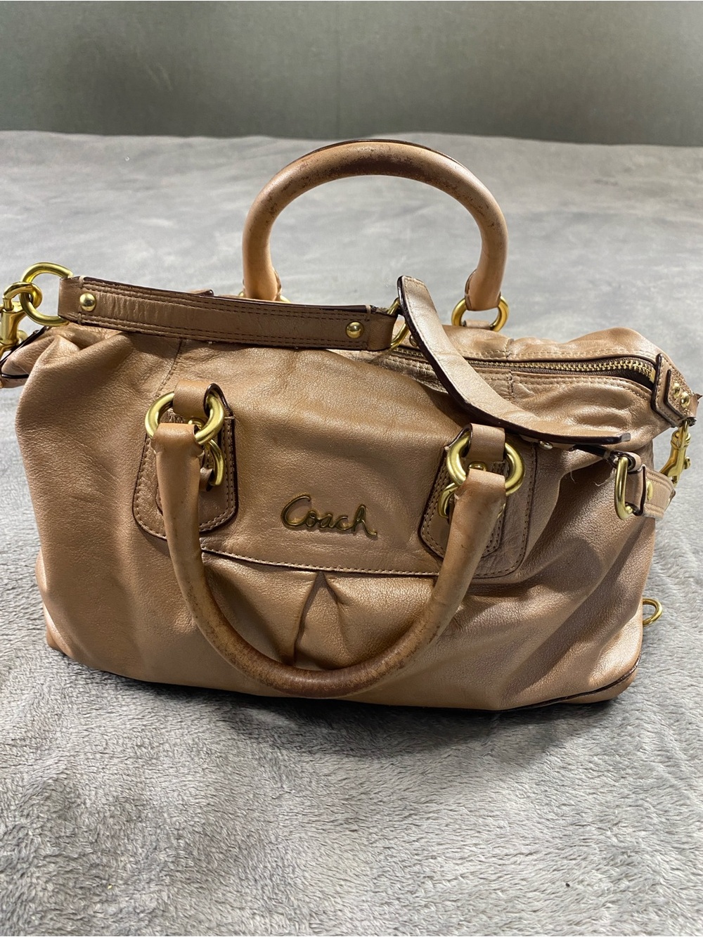 Coach Tan Leather Satchel with Gold Hardware